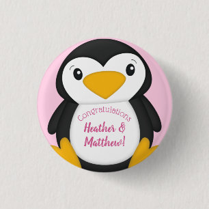 Penguin Baby Shower Pink 3 Cm Round Badge