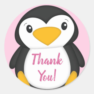 Penguin Baby Shower Pink Classic Round Sticker