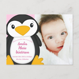 Penguin Baby Shower Pink Girl Postcard