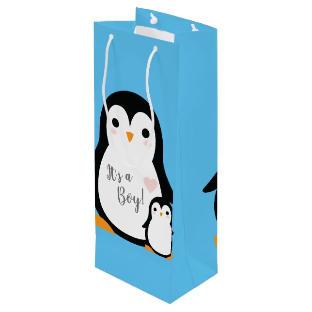 Penguin Baby Shower Wine Gift Bag (Back Angled)
