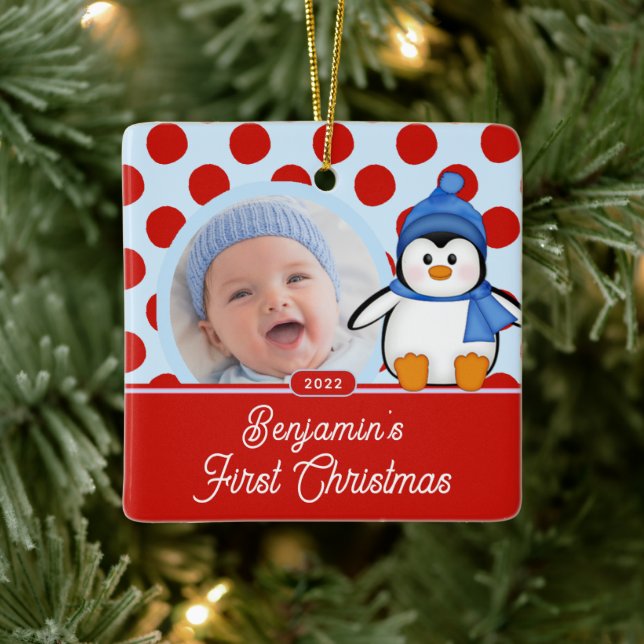Penguin Baby's First Christmas Photo Ornament  (Tree)
