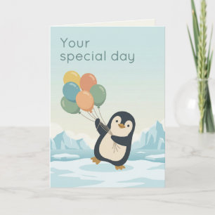 Penguin Balloon Birthday Personalised Birthday Card