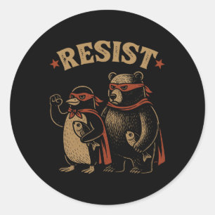 Penguin Bear Flippers Up Resist Funny Penguins Aga Classic Round Sticker