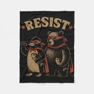 Penguin Bear Flippers Up Resist Funny Penguins Aga Fleece Blanket