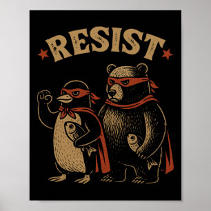 Penguin Bear Flippers Up Resist Funny Penguins Aga Poster