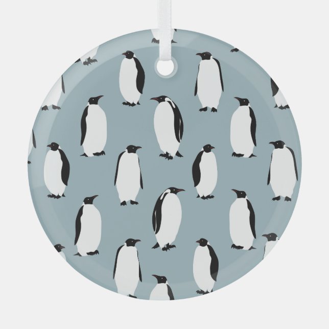Penguin Bird Animal Cute Pattern Glass Tree Decoration (Front)