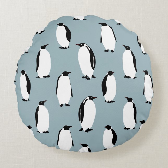 Penguin Bird Animal Cute Pattern Round Cushion (Front)