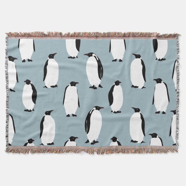 Penguin Bird Animal Cute Pattern Throw Blanket (Front)