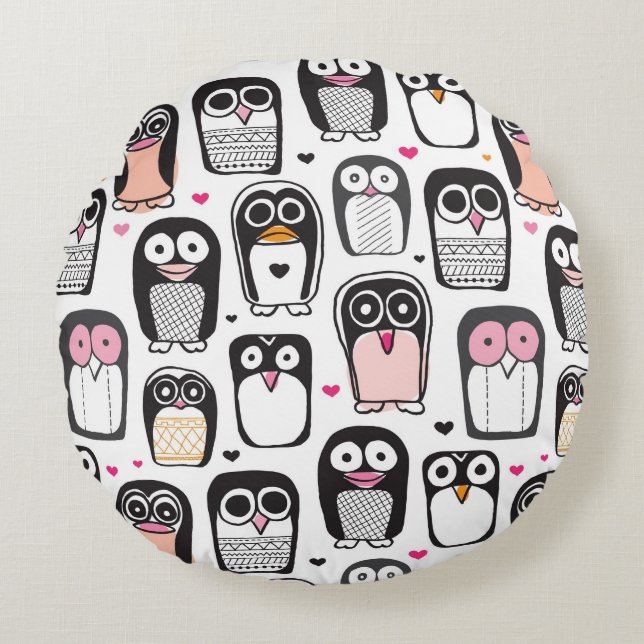 penguin bird illustration background round cushion (Front)