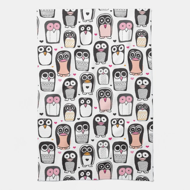 penguin bird illustration background tea towel (Vertical)