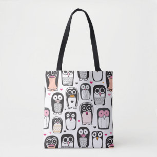 penguin bird illustration background tote bag
