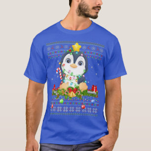 Penguin Bird Lover Xmas Lights Ugly Penguin Christ T-Shirt