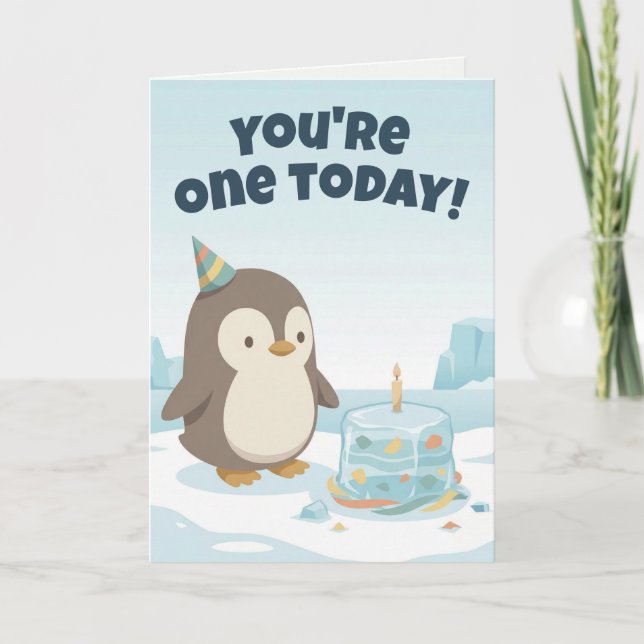 Penguin Birthday | Custom First Birthday Card (Front)