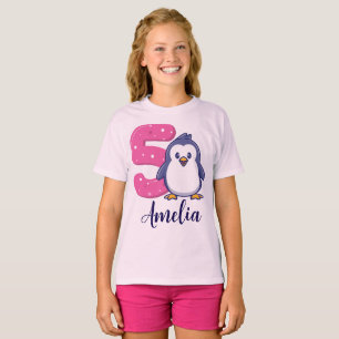 Penguin Birthday Girl Shirt Age 5 Custom Name