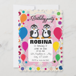Penguin Birthday Invitation Boys & Girls Winter