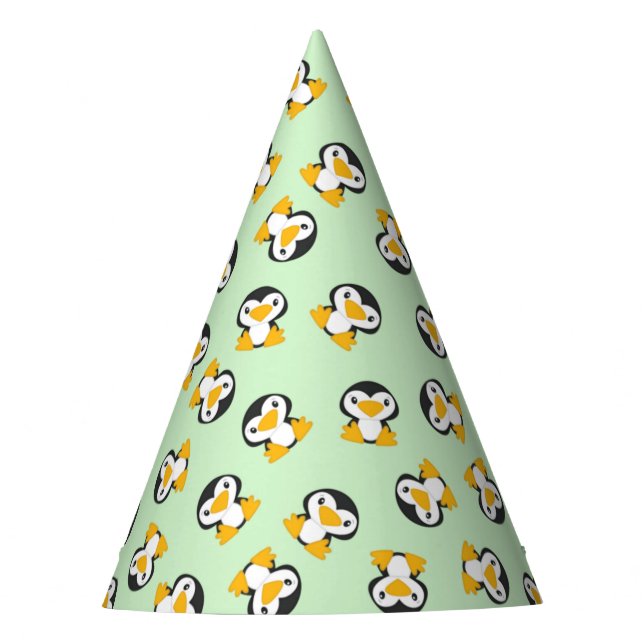 Penguin Birthday Party Green Party Hat (Front)