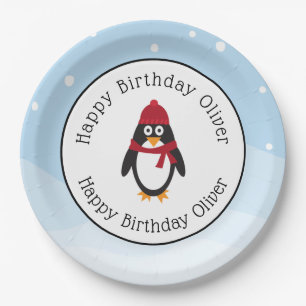 Penguin birthday party plates for winter birthdays