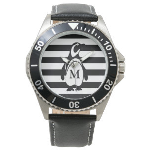 Penguin Black and White Stripes Monogram Modern Watch
