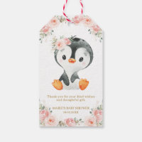 Penguin Blush Floral Baby Shower Birthday Party Gi