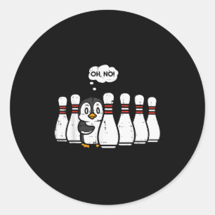 Penguin Bowling Ns Oh No Funny Bowler Player Men W Classic Round Sticker