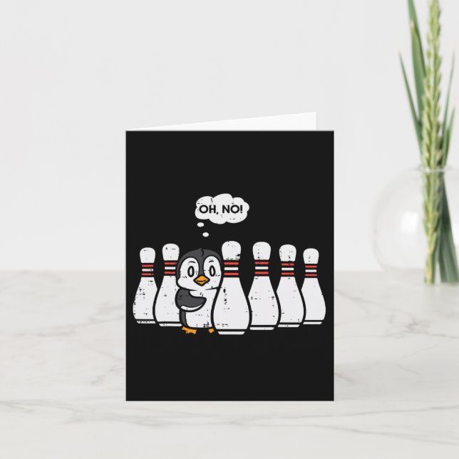 Penguin Bowling Pins Oh No Funny Bowler Player Men Card (Front)