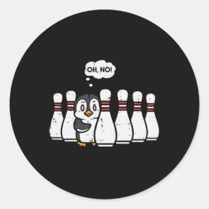 Penguin Bowling Pins Oh No Funny Bowler Player Men Classic Round Sticker