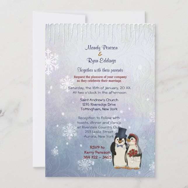 Penguin Bride and Groom Wedding Invitation (Front)