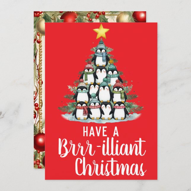 Penguin Brilliant Christmas Tree Holiday Card (Front/Back)