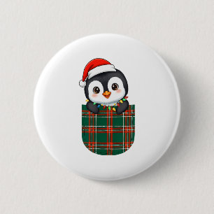 Penguin Buffalo Plaid Green Red White Pocket Chris 6 Cm Round Badge