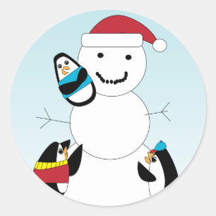 Penguin Building a Snowman Sticker