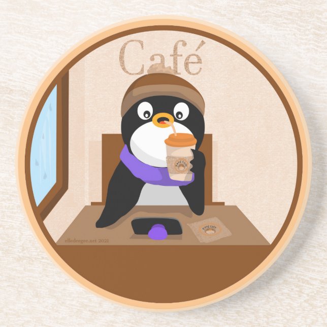 Penguin Cafe Sandstone Coaster (Front)