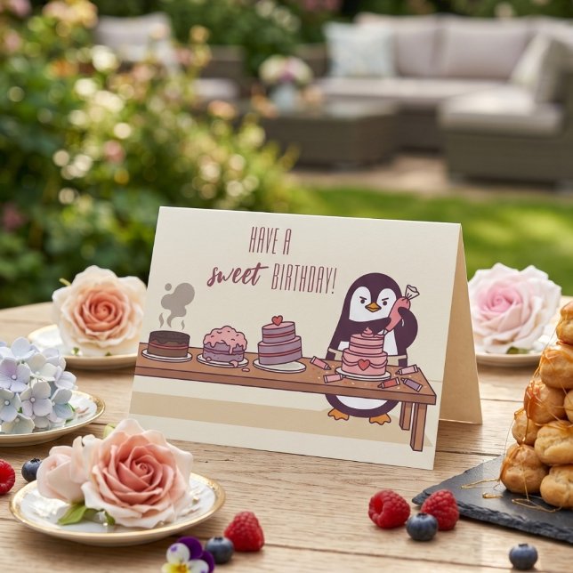 Penguin Cake Decorator | Sweet Birthday Card (Lifestyle Shot)
