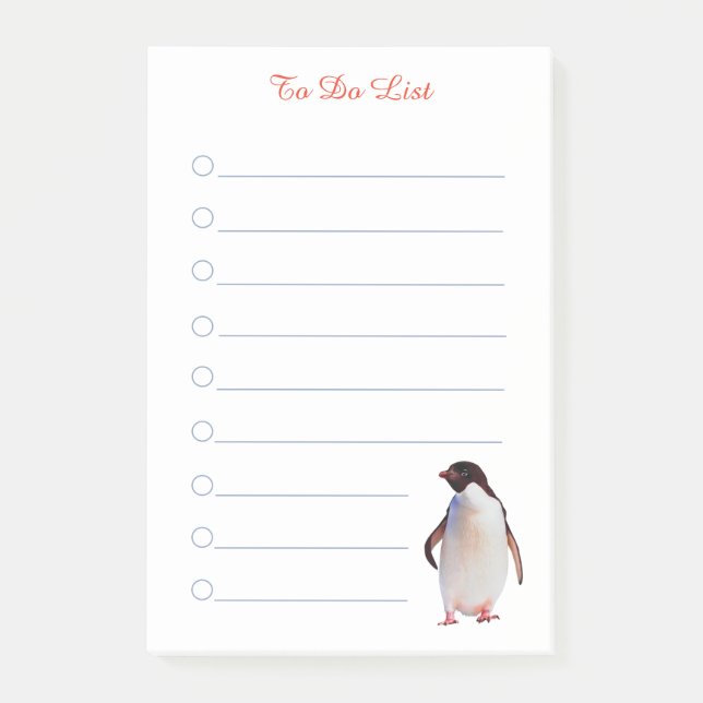 Penguin & calligraphy on white lined post-it notes (Front)