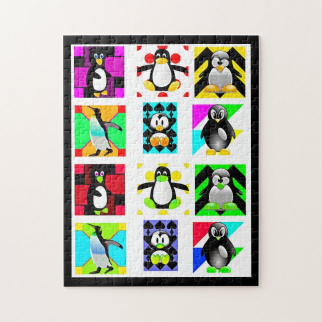 Penguin Cartoon Birds Abstract Art Collage Jigsaw Puzzle (Vertical)