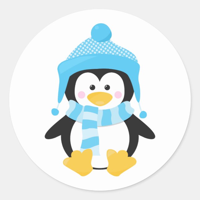 Penguin Charm Winter Holiday Classic Round Sticker (Front)