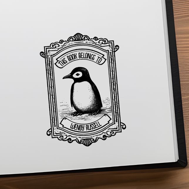 Penguin Chick Custom Name Bookplate Rubber Stamp (Creator Uploaded)