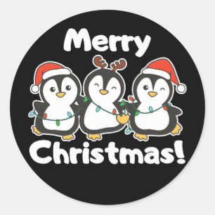 Penguin Christmas Animals Cute Penguins Classic Ro Round Sticker