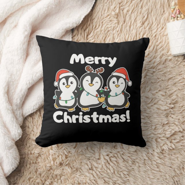 Penguin Christmas Animals Cute Penguins Cushion (Blanket)