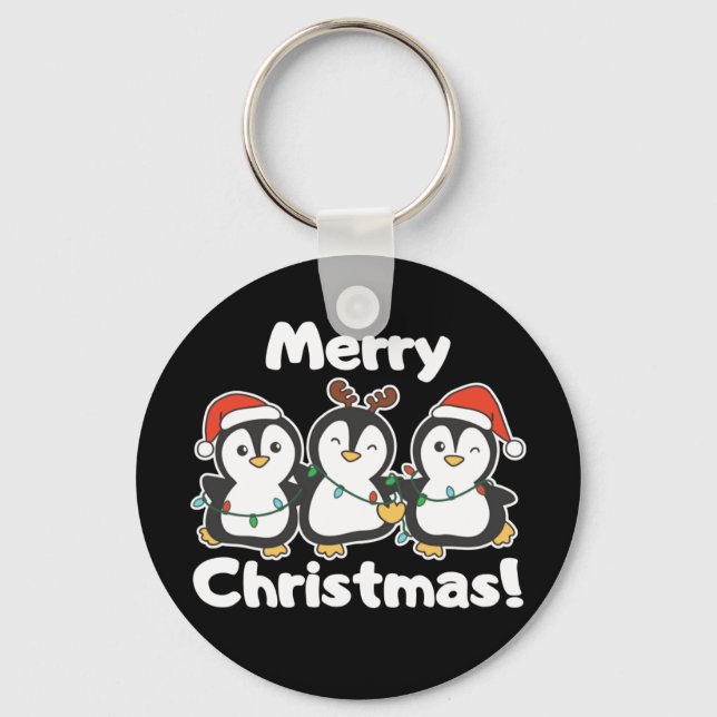 Penguin Christmas Animals Cute Penguins Keychain (Front)