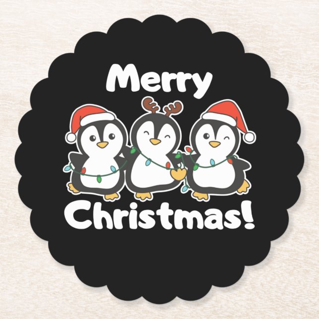 Penguin Christmas Animals Cute Penguins Paper Coaster (Front)