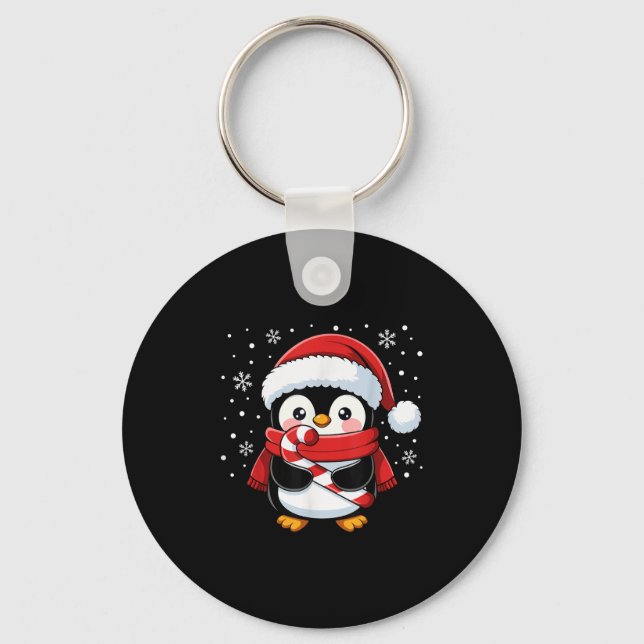 Penguin Christmas Candy Cane Winter Toddler Girl B Key Ring (Front)