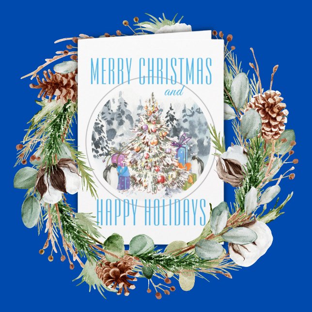 Penguin Christmas Celebration 5"x7" Holiday Card (Creator Uploaded)