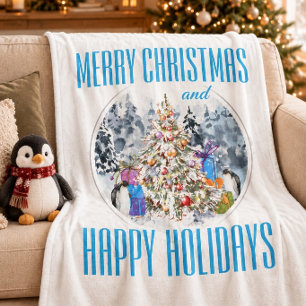 Penguin Christmas Celebration Fleece Blanket