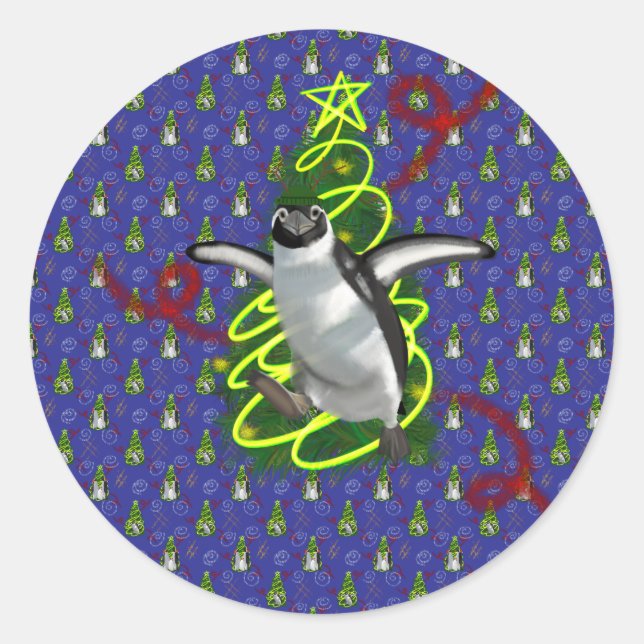 Penguin Christmas Classic Round Sticker (Front)