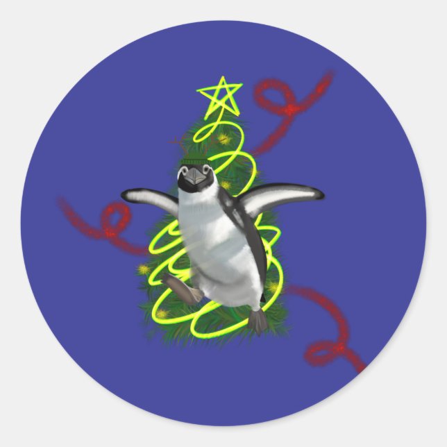 Penguin Christmas Classic Round Sticker (Front)