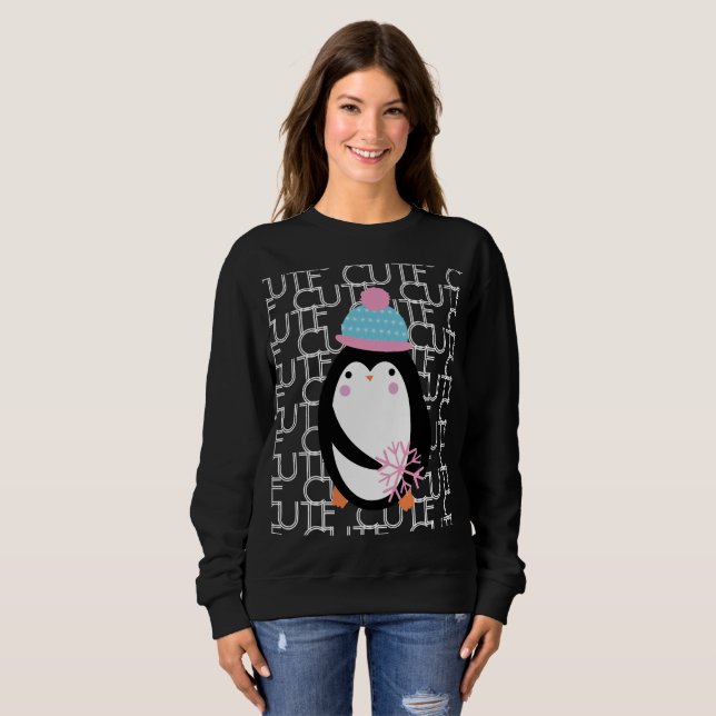 Penguin Christmas Cute Snowflake Winter Sweatshirt (Front Full)