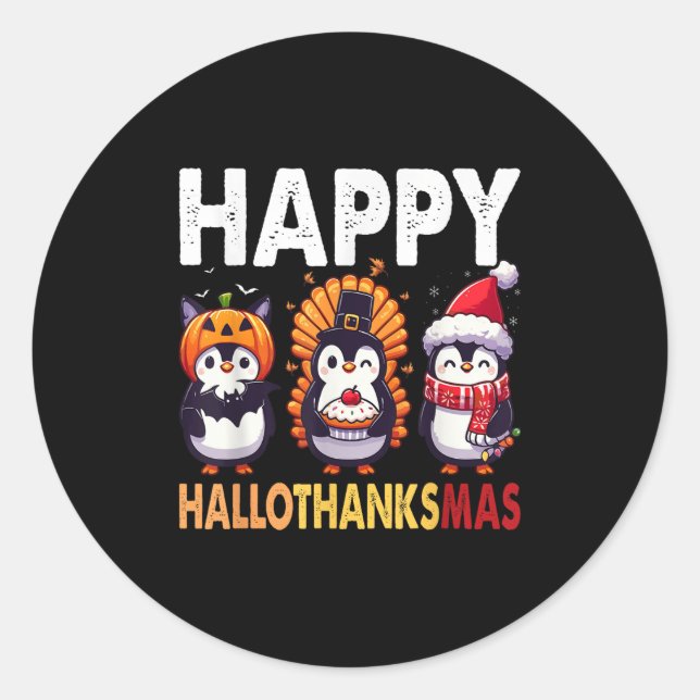 Penguin Christmas Halloween Costume Happy Hallotha Classic Round Sticker (Front)
