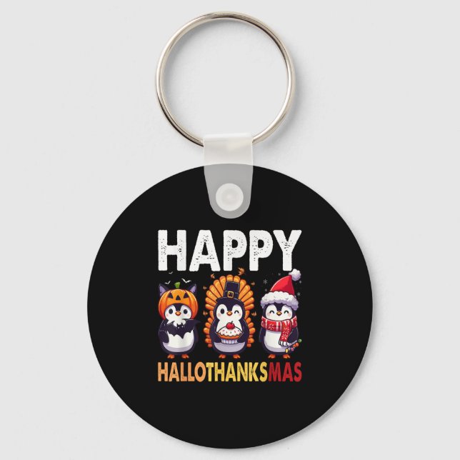 Penguin Christmas Halloween Costume Happy Hallotha Key Ring (Front)