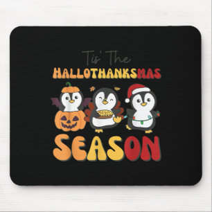 Penguin Christmas Halloween Tis' The Hallothanksma Mouse Pad