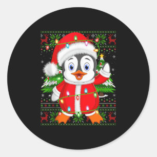Penguin Christmas Lights Santa Costume Ugly Xmas S Classic Round Sticker